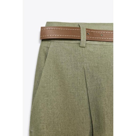 ZARA LINEN BELTED STRAIGHT-LEG TROUSERS - Picture 7 of 7